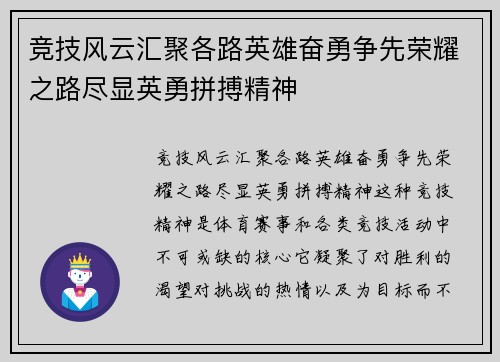 竞技风云汇聚各路英雄奋勇争先荣耀之路尽显英勇拼搏精神