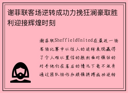 谢菲联客场逆转成功力挽狂澜豪取胜利迎接辉煌时刻
